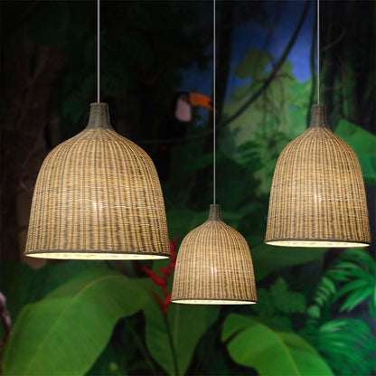 Hand Woven Rattan Pendant Light Japan Style Hanging Lamp E27 For Restaurant Bedroom Rustic Art Industrial Lamps Creative LED