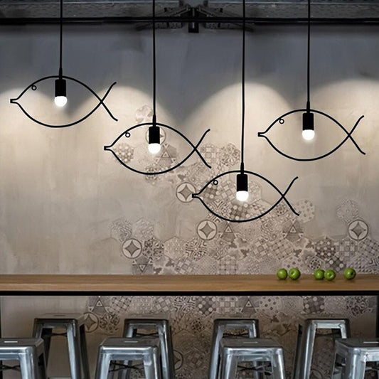 Nordic Simple Iron Chandeliers Creative Restaurant Bar Small Fish Pendant Lamps Decorative E26/E27