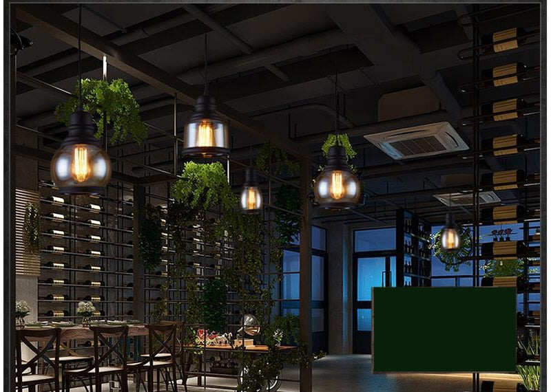 Vintage Loft Pendant Light Industrial Style Amber Glass Lamp Bar/Restaurant Retro Room Bar Bed Room 3 Style Pendant Light