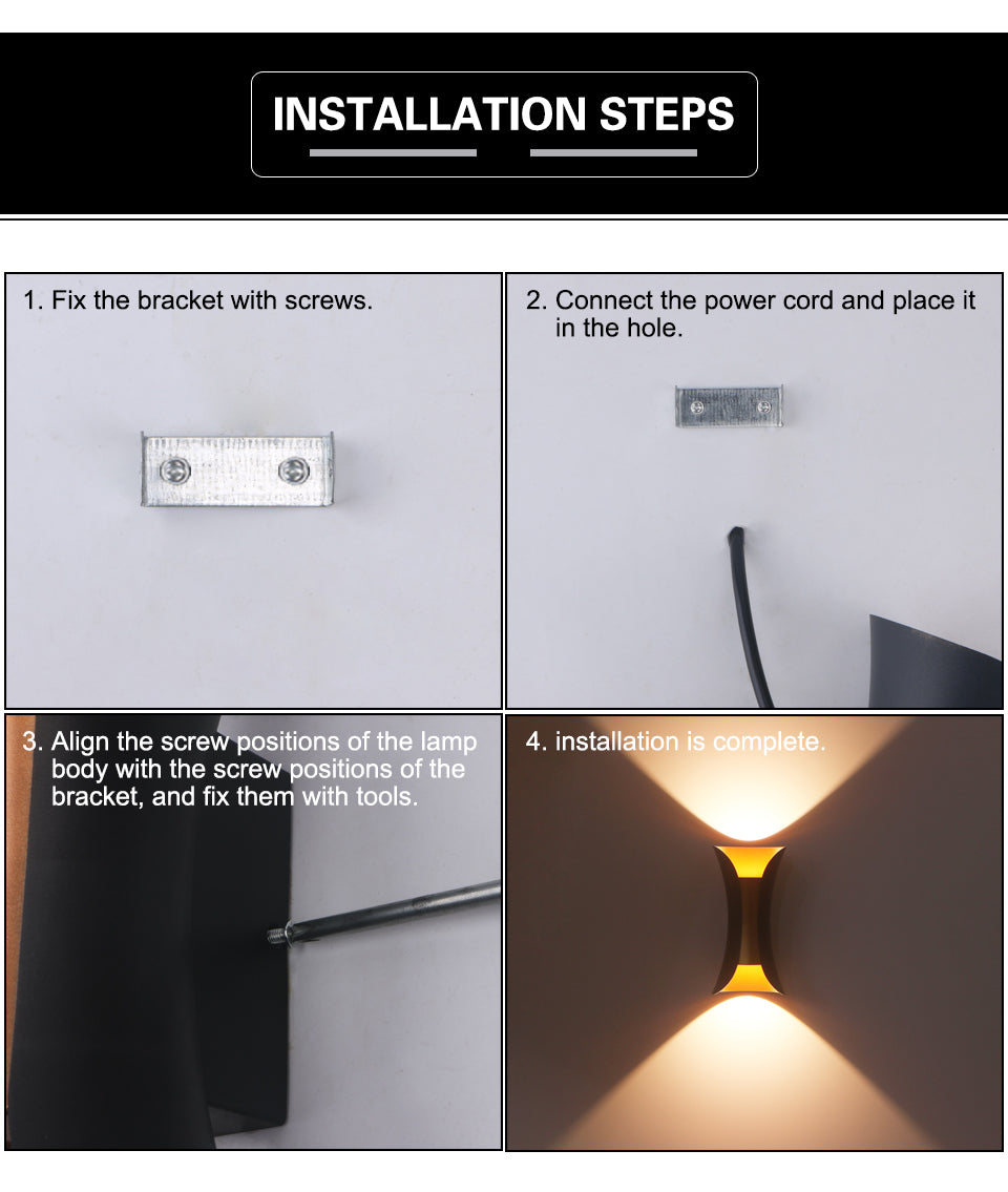 10W LED Wall Light Outdoor Waterproof IP65 Porch Garden Wall Lamp & Indoor Bedroom Bedside Decoration Lighting Lamp Black