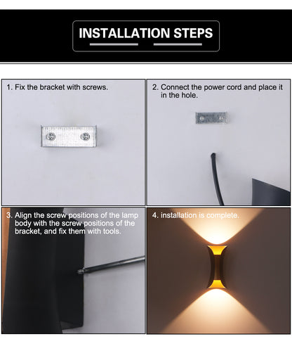 10W LED Wall Light Outdoor Waterproof IP65 Porch Garden Wall Lamp & Indoor Bedroom Bedside Decoration Lighting Lamp Black