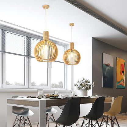 Modern Black Wood Birdcage E27 Bulb Pendant Lights Home Deco Pendant Lamp