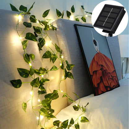 Solar Powered Sunflower Rose String Lights Artificial Ivy Leaves LED Fairy Lights Christmas Wedding Yard Fence Wall Decoration