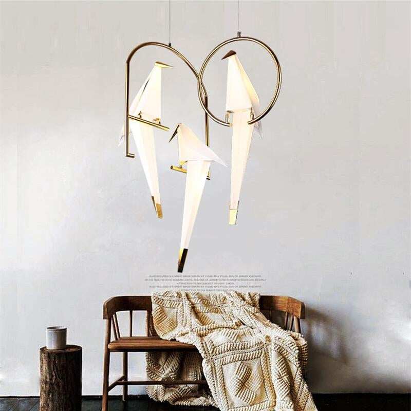 Modern Paper Crane Metal Chandelier For Restaurant Living Room Dining Room Children's Room LED Bird Design Pendant Lamp