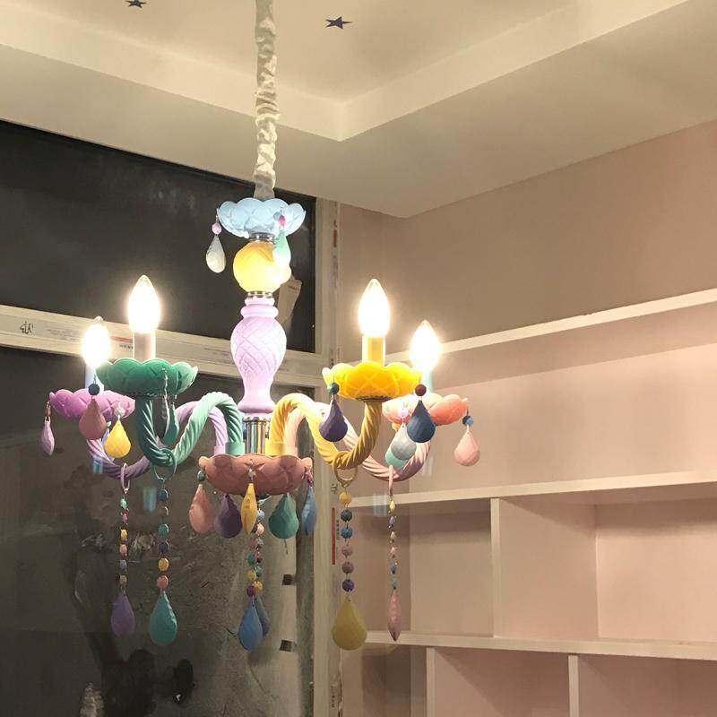 Makaron Color Crystal Pendant Lamp Children Bedroom Lamp Creative Fantasy Luminaire Stained Glass Lustre Candle Hanging Lamp