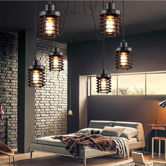 Retro Indoor Vintage Pendant Light Metal Minimalist LED Hanging Lights Rust Iron Cage Lampshade Industrial Light Fixture