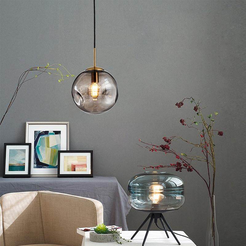Modern Loft Glass Ball Pendant Light LED E27 Nordic Hanging Lamp With 2 Colors For Living Room Restaurant Bedroom Lobby Kitchen