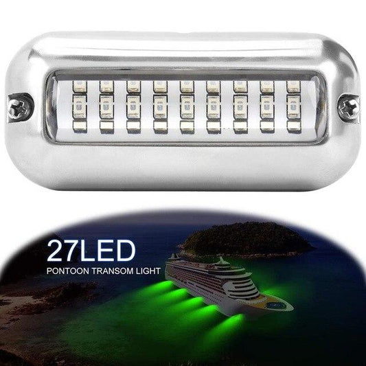 Universal 3.5inch 12V DC White/Blue/Green 27 LED Marine Stainless Steel Under Water Pontoon Waterproof Boat Transom Light IP68
