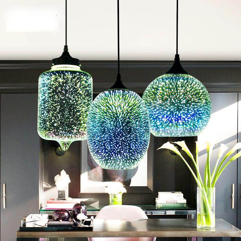 Modern 3D Colorful Romantic Starry Sky Hanging Glass Shade Pendant Lamp Lights Fixture E27 For Bedroom Restaurant Living Room