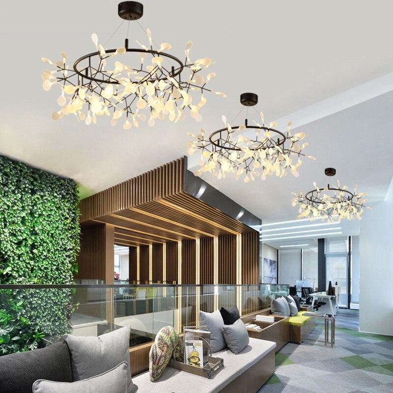 Big Round Modern LED Lamp Firefly Tree Branch Leaf Pendant Light Flower Suspension Lamps Restaurant Art Bar Home Lighting