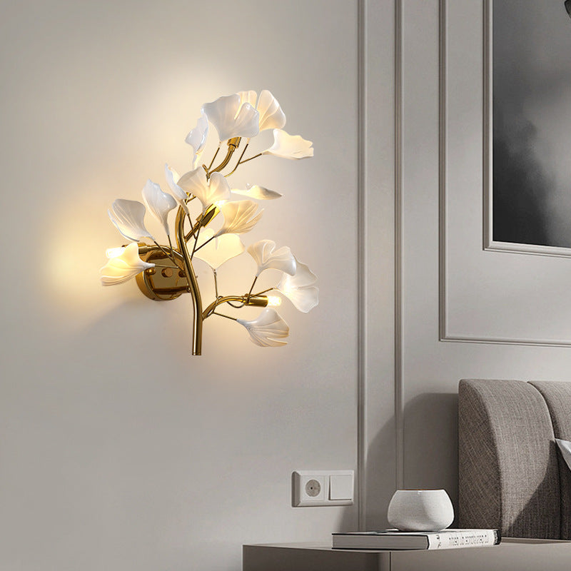 Luxury Acrylic Ginkgo Leaf Wall Lamp Living Room Background Creative Wall Light Foyer Hallway Bedroom Nordic Light