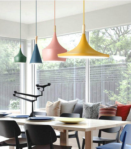 Modern Nordic Pendant Lights Iron Lampshade Wood LED Hanging Lamp