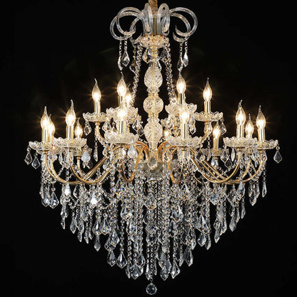 Living Room Chandelier Golden Wrought Iron Crystal Lamp Restaurant Atmosphere Hotel Hall Lamp Candle Lamp