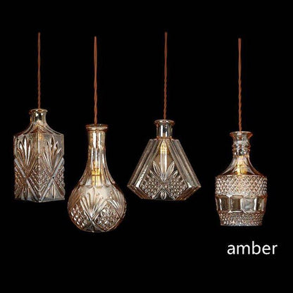 Modern Personality E27 Glass Hanging Lights Wine Bottle Engraved Pendant Lamps For Dining Room Living Room Restaurant Cafe Bar