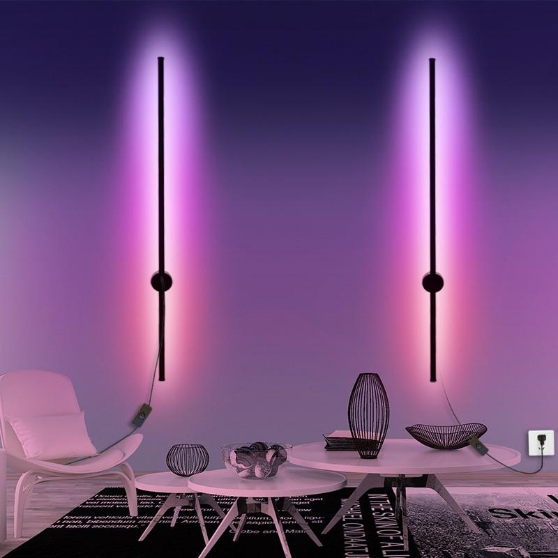 RGB Minimalist long strip LED wall lamps Modern living room bedroom bedside plug in wall lamp background wall sconce LED lamps