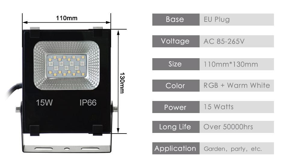 Smart Floodlight LED Outdoor Light RGB 15W Bluetooth4.0 360 APP Group Control IP66 Garden Waterproof Color Changing Spotlight