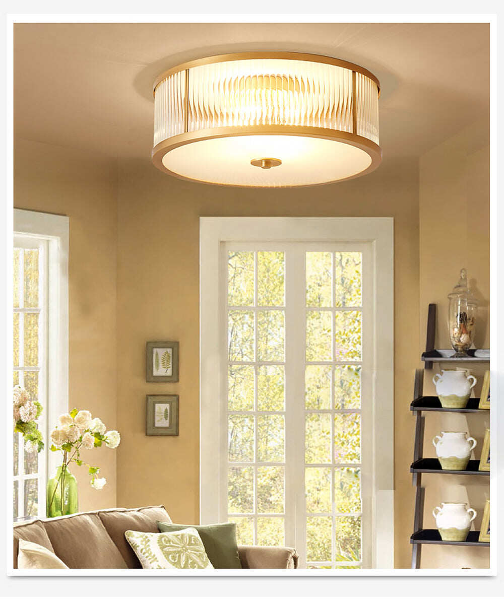 Led E27 American Copper Glass Golden Round LED Lamp.LED Light.Ceiling Lights.LED Ceiling Light.Ceiling Lamp For Foyer Bedroom