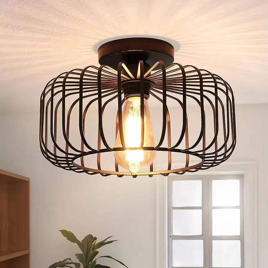 Simple Birdcage Indoor Ceiling Lamp Bedroom Living Room chandelier Ceiling Light E26 Restaurant Lamps Decorative Fixtures Black