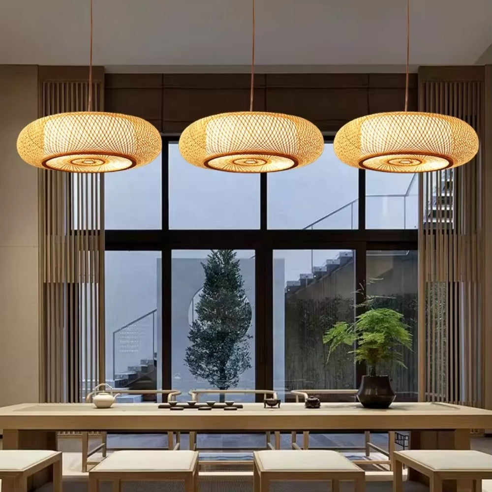Round Natural Handmade Retro Classics Wicker Handmade Bamboo Pendant Light Bamboo Hanging Lampshade