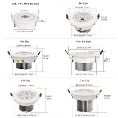1pcs Spot led 1W 3W 4W 5W 7W Downlight Residential Dimmable Warm Nature Pure White Recessed LED Lamp Light Adjustable