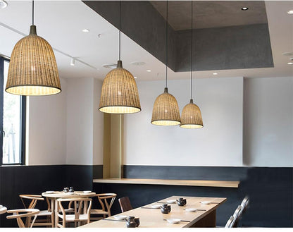Hand Woven Rattan Pendant Light Japan Style Hanging Lamp E27 For Restaurant Bedroom Rustic Art Industrial Lamps Creative LED