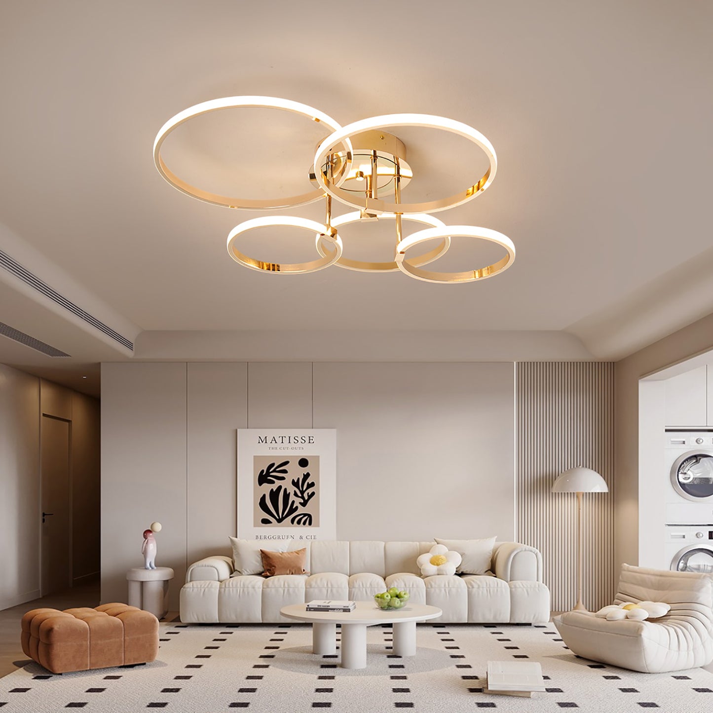 Modern Led Chandelier Gold/Chrome Led Ceiling Lights For Living Bedroom Kitchen 4-6 Ring Dimmable Ceiling Chandelier