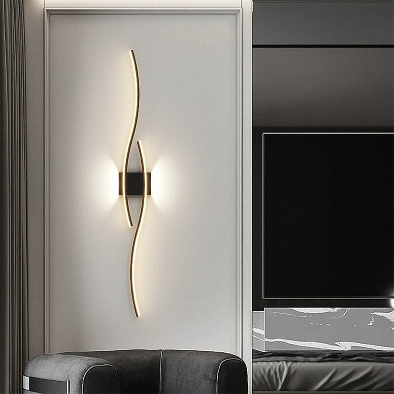 Modern LED Strip Wall Lamp Double Curve Remote Control Light Bedside Decor Black Gold Wall Sconces Living Room Bedroom