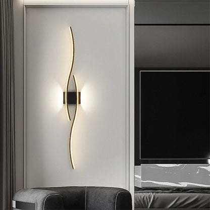 Modern LED Strip Wall Lamp Double Curve Remote Control Light Bedside Decor Black Gold Wall Sconces Living Room Bedroom