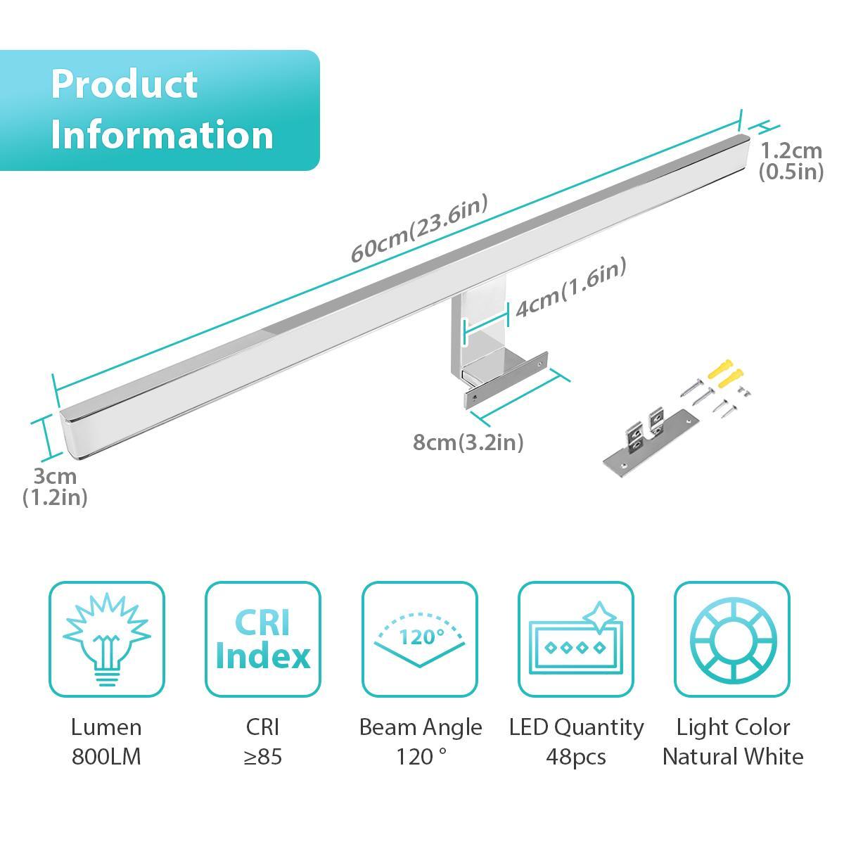 Indoor Led Wall Light Mirror Wall Lamp 10W 800LM White 60cm Waterproof Aluminum Lighting Bathroom Restroom Mirror Makeup light