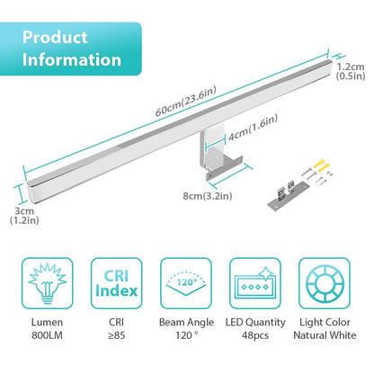 Indoor Led Wall Light Mirror Wall Lamp 10W 800LM White 60cm Waterproof Aluminum Lighting Bathroom Restroom Mirror Makeup light