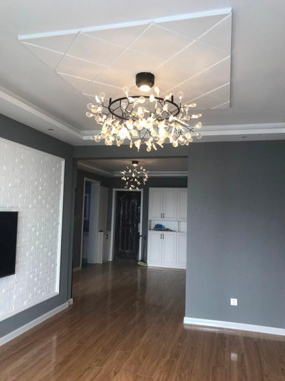 Big Round Modern LED Lamp Firefly Tree Branch Leaf Pendant Light Flower Suspension Lamps Restaurant Art Bar Home Lighting