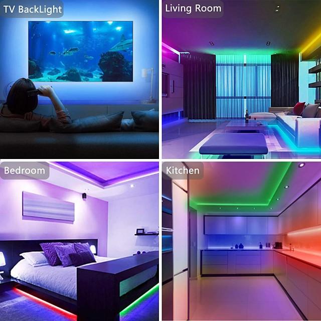 5M 10M 15M 20M LED Strip Lights RGB DC12V LED Lights Flexible Color Change SMD 2835 with IR Remote Controller and 100-240V Adapter for Home Bedroom Kitchen TV Back Lights DIY Deco