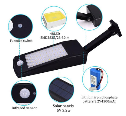 900lm Led Solar Light Outdoor Waterproof Lighting For Garden Wall 48 leds Four Modes Rotable Pole Solar Lamp Newest