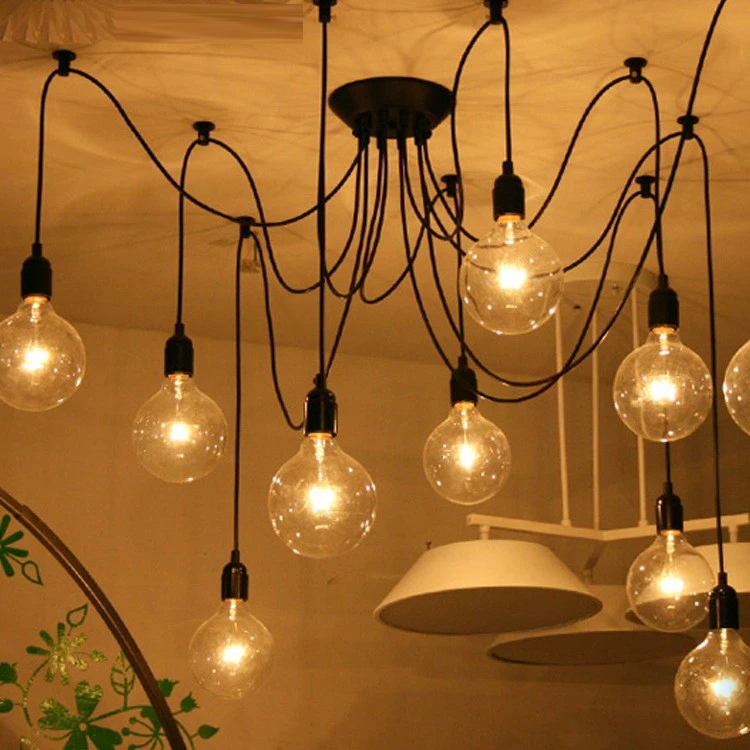 Mordern Nordic Retro Edison Bulb Light Chandelier Vintage Loft Antique Adjustable DIY Art Spider Ceiling Lamp Fixture Light