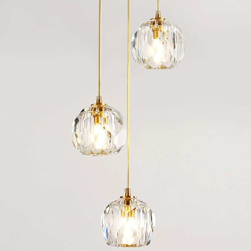 Modern Simple Personality Crystal Ball Restaurant Chandelier Creative Bar Corridor Duplex Staircase Led Copper Chandelier