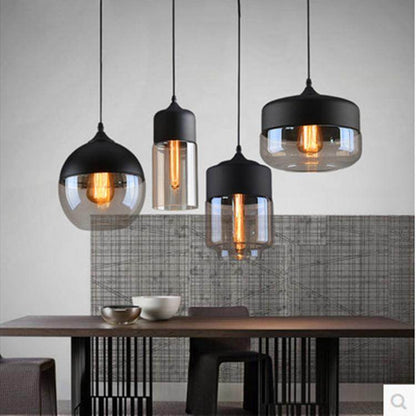Metal Industrial Glass Pendant Light Black Loft Bar Counter Dining Room Personality Creative Glass Ceiling Hanging Lamp