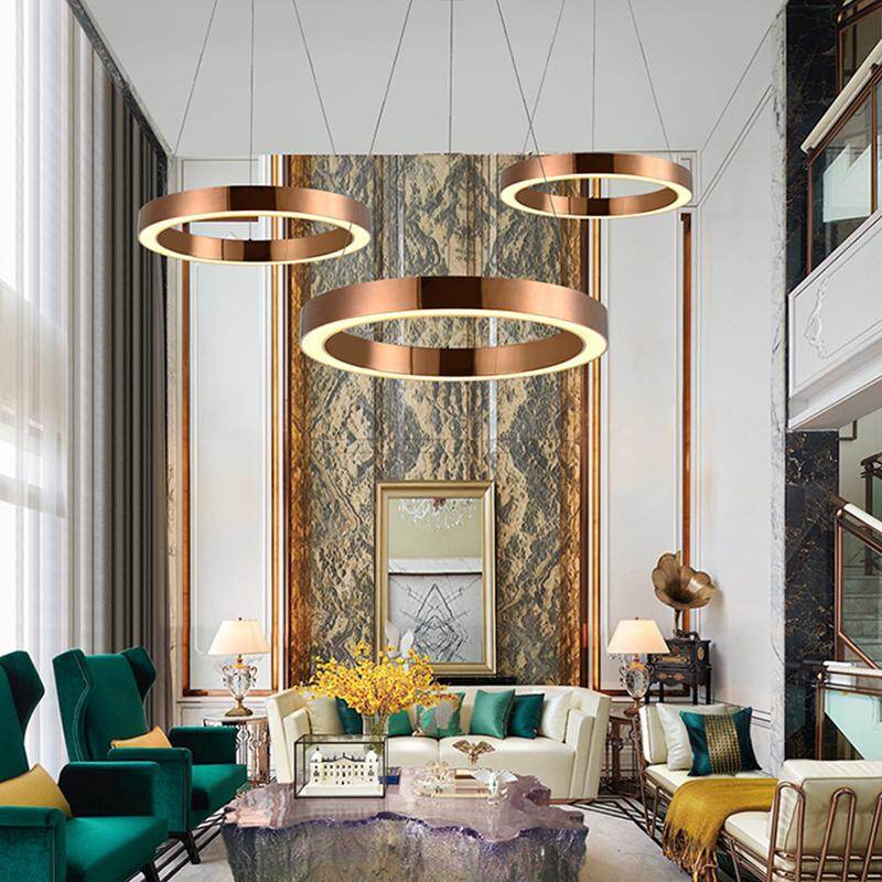 Modern Nordic Gold Copper LED Pendant Lights Circle Ring Suspension Luminaire Dining Room Lights