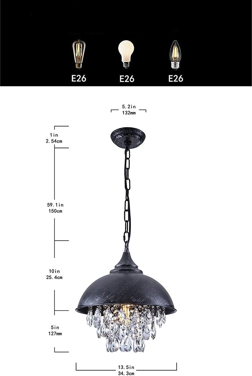 Retro Bar Coffee Restaurant Bar LED Simple Wrought Iron Lid Crystal Lamp Chandelier