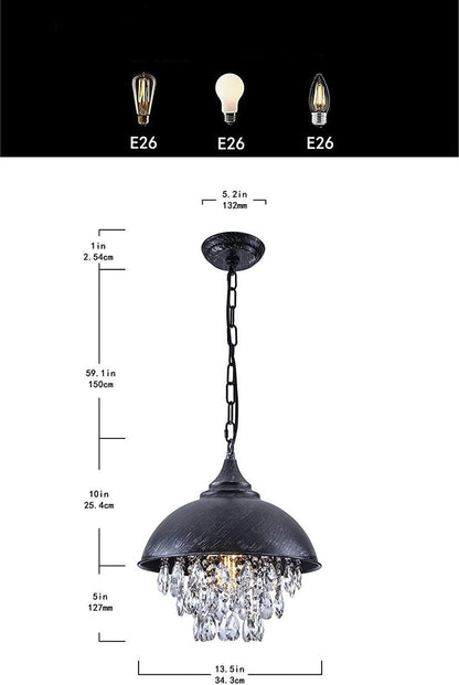 Retro Bar Coffee Restaurant Bar LED Simple Wrought Iron Lid Crystal Lamp Chandelier