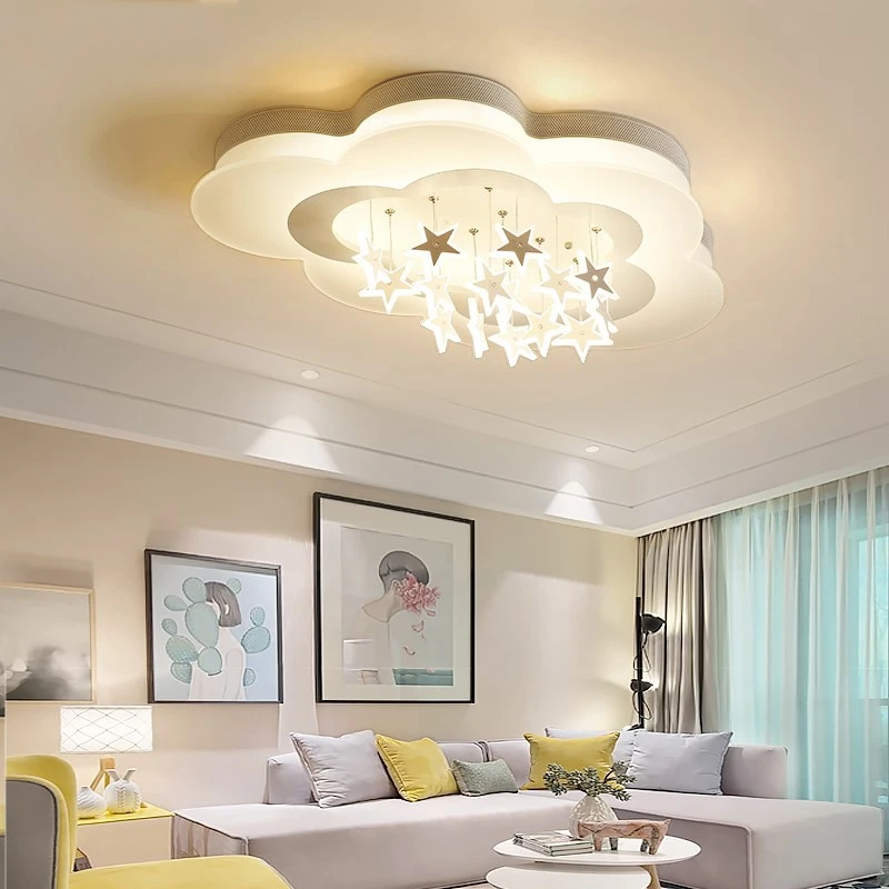 White Stars Led Celling Lights For Child Room Bedroom New Acrylic Moon Star Iron Body Modern Remote Control Lamp Lighting